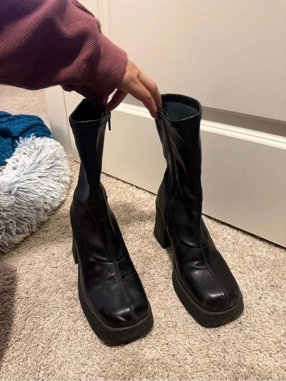Steve Madden Black Platform Square-Toe Ankle Boots